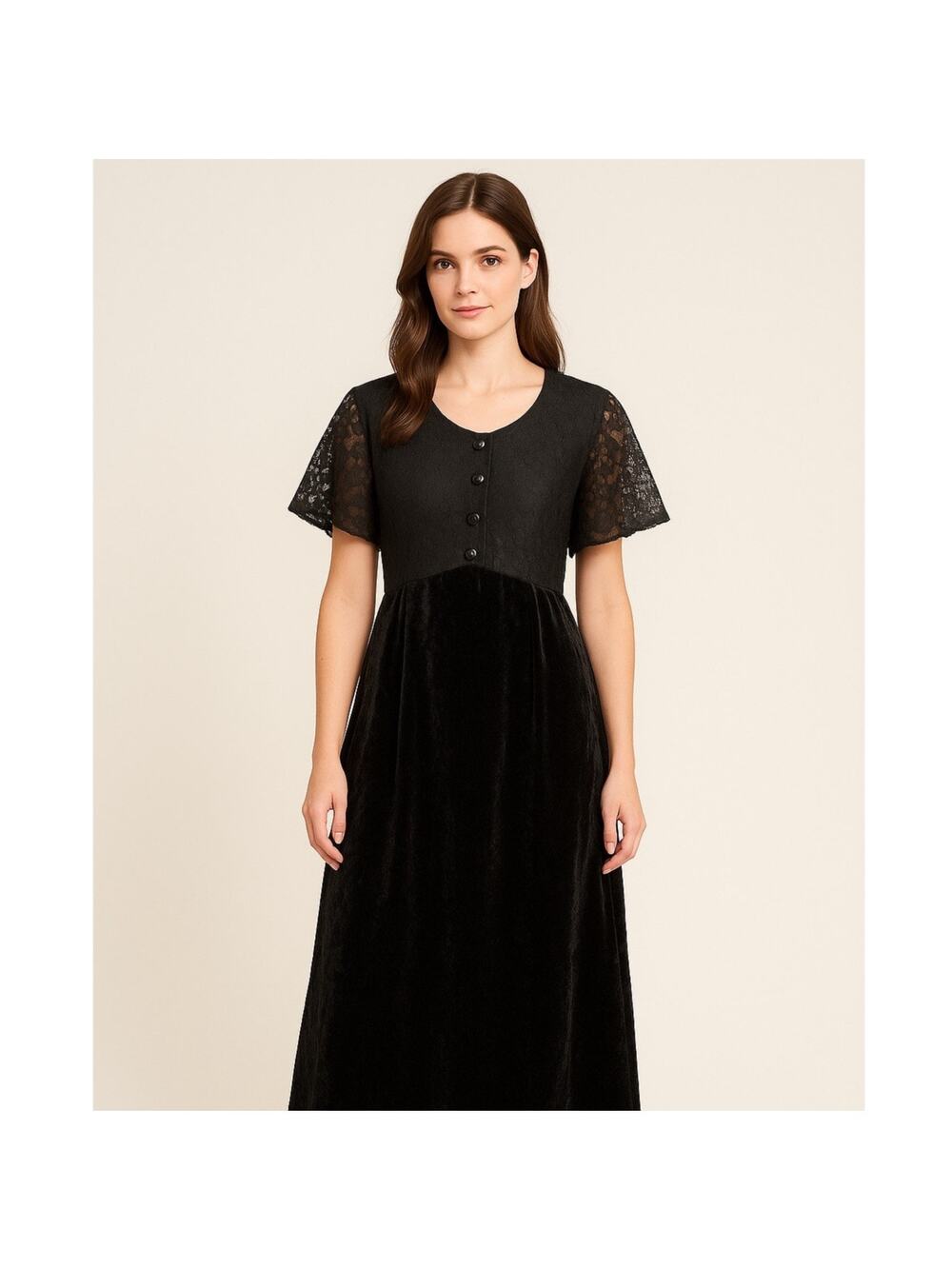 Vintage 1990s Ms. Choice Black Lace & Velvet Maxi Dress Made in USA large